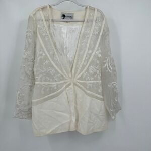 Essence by Mail Womens Jacket‎ Size 12 Sheer Embroidered Boho Romantic Fairycore
